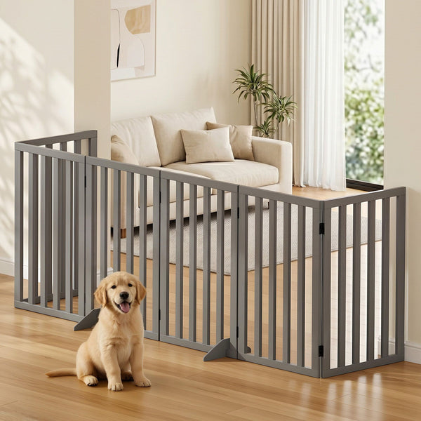 i.Pet Dog Gate Playpen Enclosure 6 Panels Pet Door Fence Wooden Play Pen Stair Awezingly