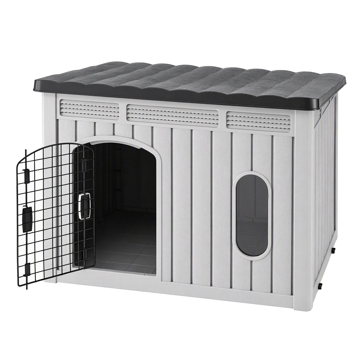 i.Pet 109cm Large Dog House Outdoor Pet Kennel with Metal Door Grey Awezingly