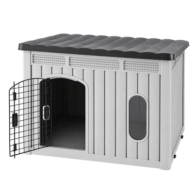 i.Pet 109cm Large Dog House Outdoor Pet Kennel with Metal Door Grey