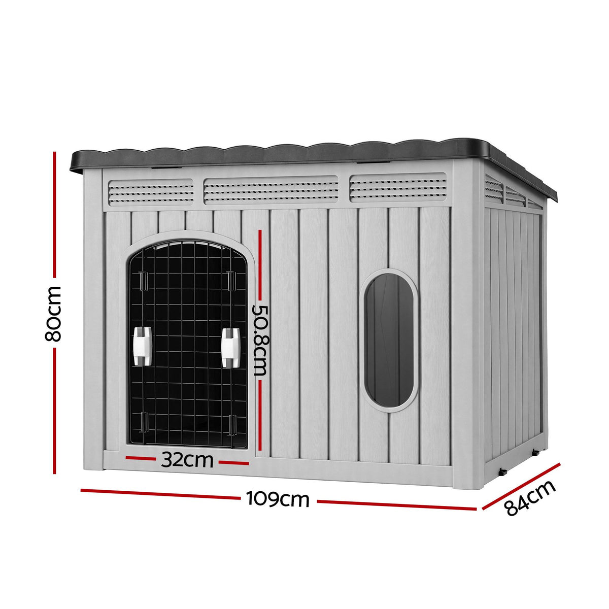 i.Pet 109cm Large Dog House Outdoor Pet Kennel with Metal Door Grey Awezingly