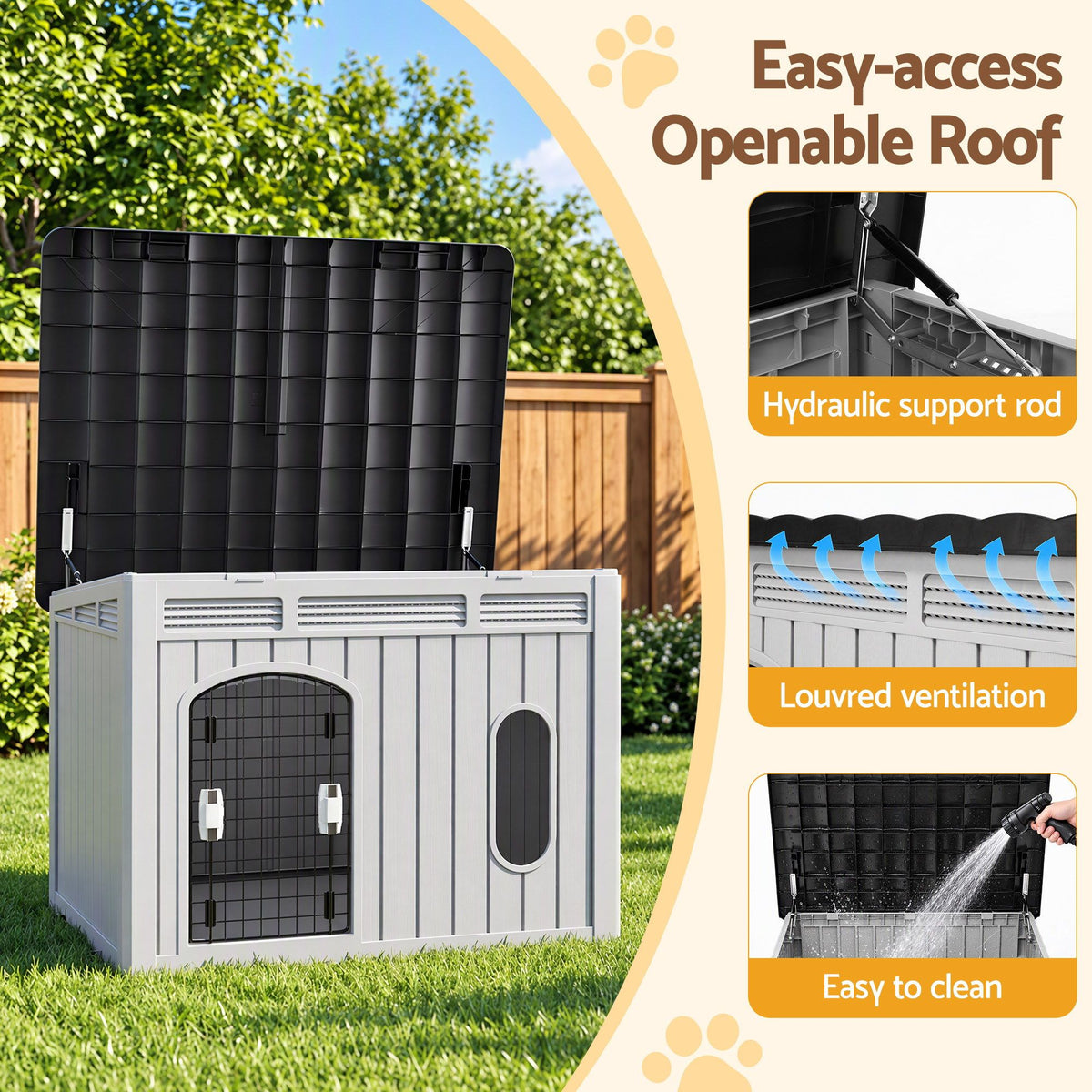 i.Pet 109cm Large Dog House Outdoor Pet Kennel with Metal Door Grey Awezingly