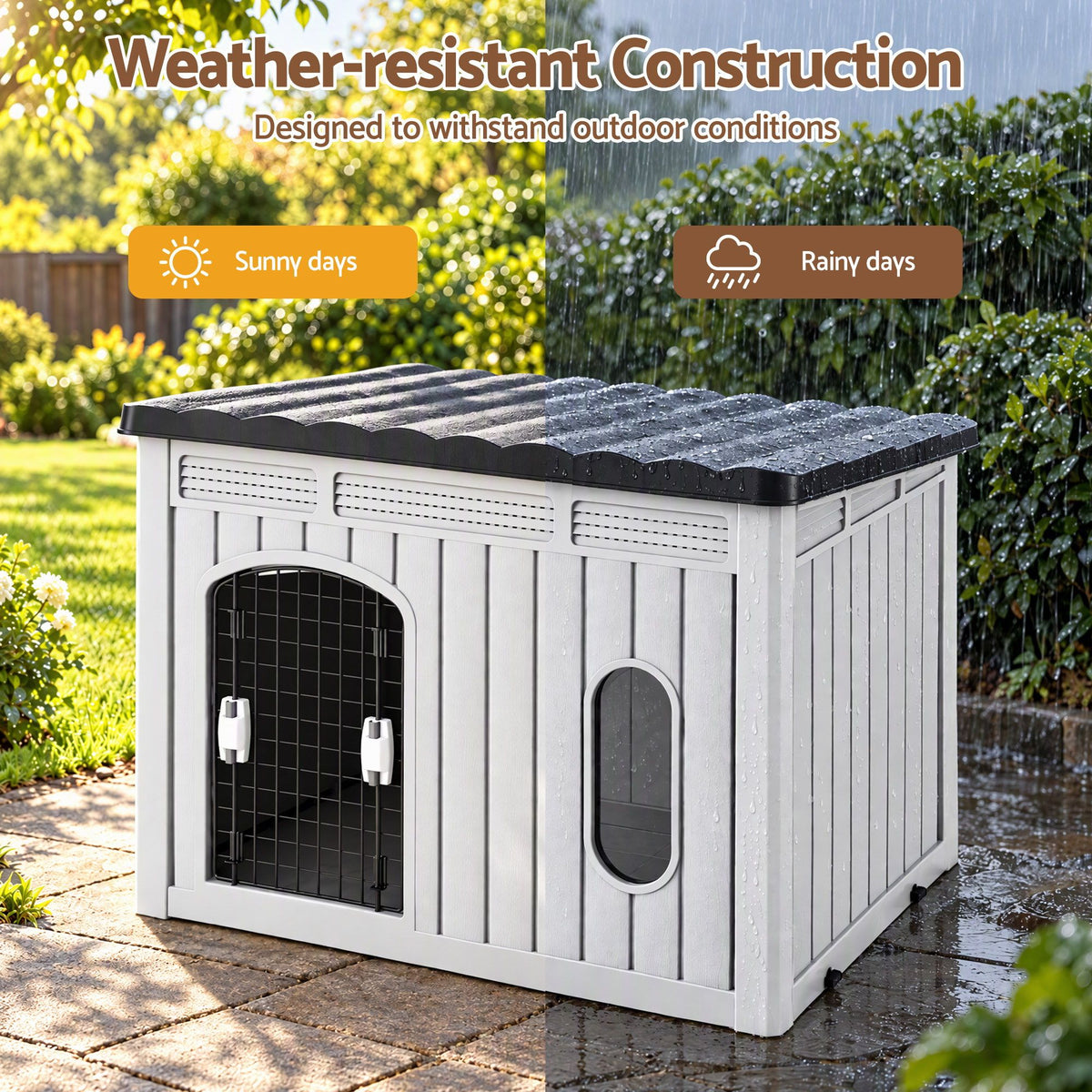 i.Pet 109cm Large Dog House Outdoor Pet Kennel with Metal Door Grey Awezingly