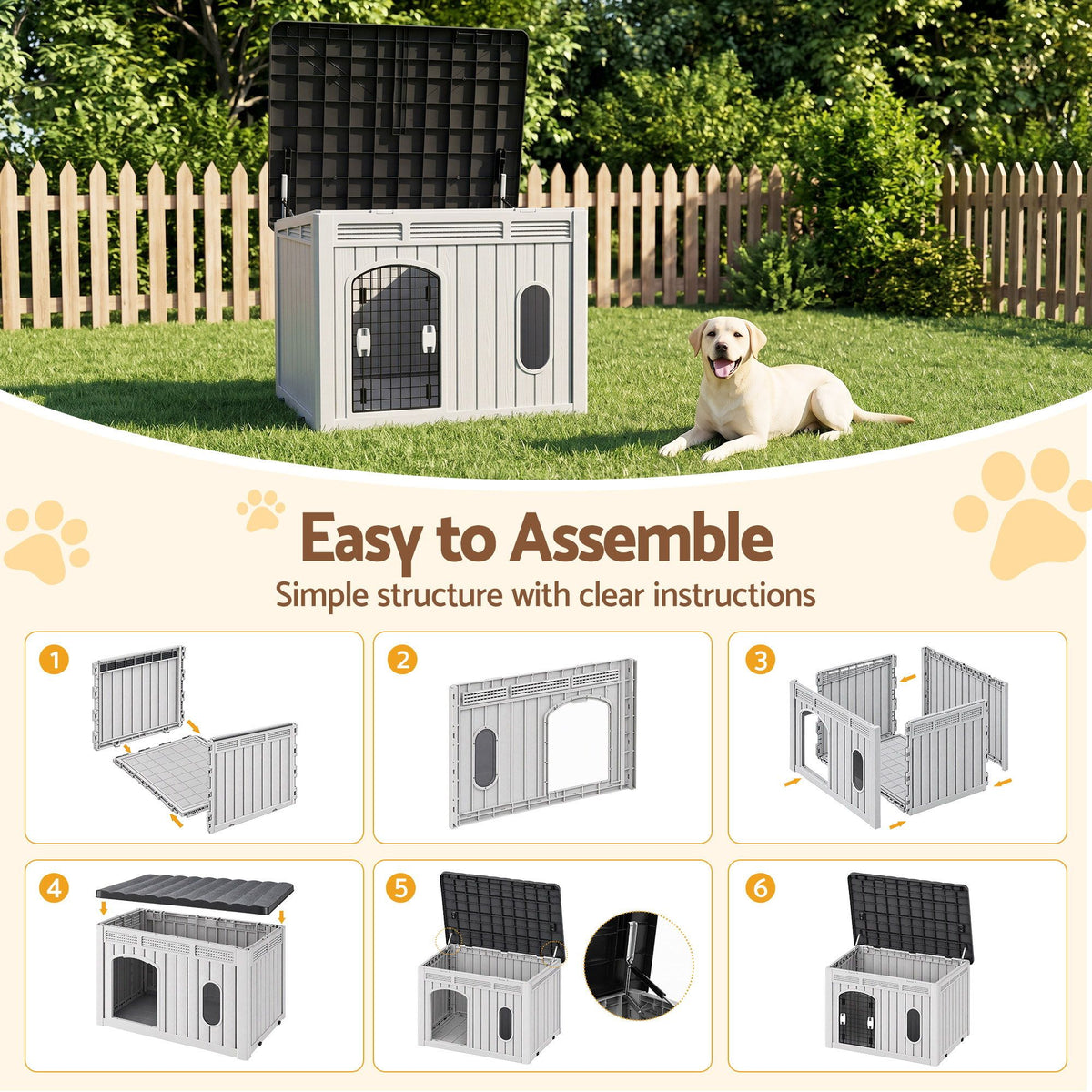 i.Pet 109cm Large Dog House Outdoor Pet Kennel with Metal Door Grey Awezingly