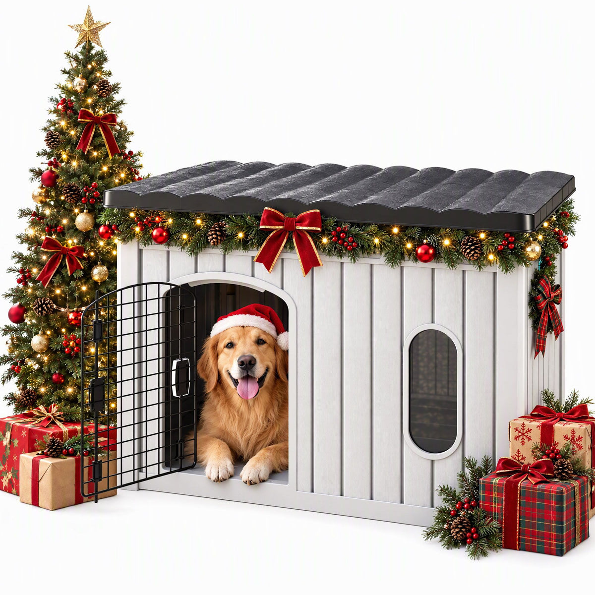 i.Pet 109cm Large Dog House Outdoor Pet Kennel with Metal Door Grey Awezingly