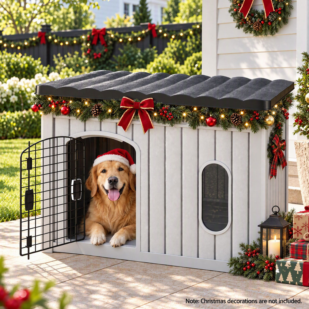 i.Pet 109cm Large Dog House Outdoor Pet Kennel with Metal Door Grey Awezingly