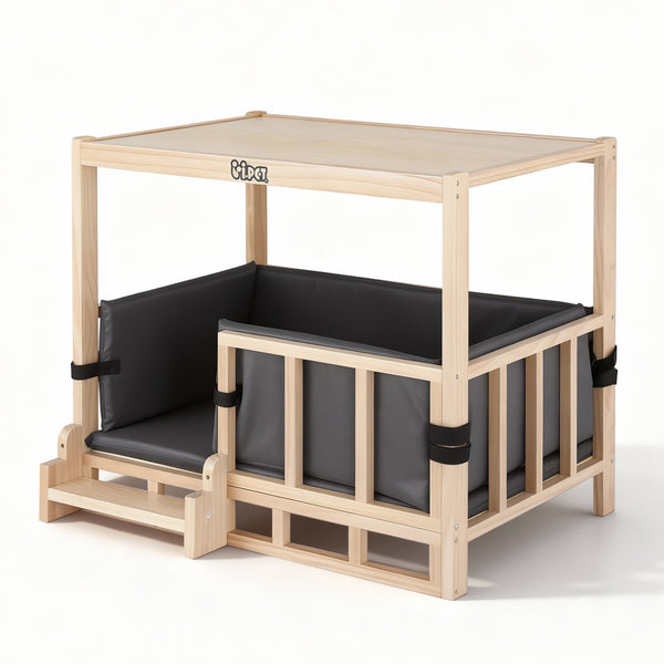 i.Pet 2in1 Dog Kennel Crate Furniture Grey Bedding Wooden House Indoor Awezingly