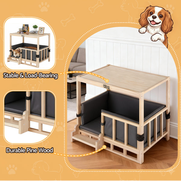 i.Pet 2in1 Dog Kennel Crate Furniture Grey Bedding Wooden House Indoor Awezingly