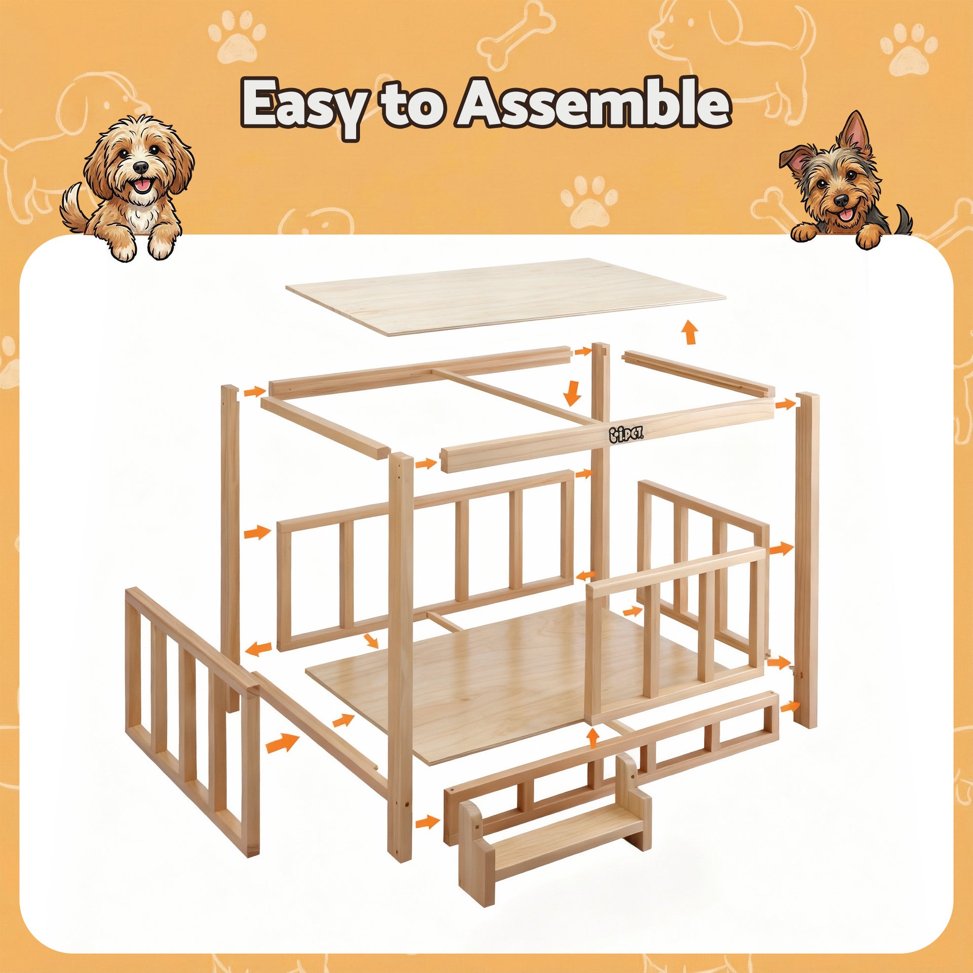 i.Pet 2in1 Dog Kennel Crate Furniture Grey Bedding Wooden House Indoor Awezingly