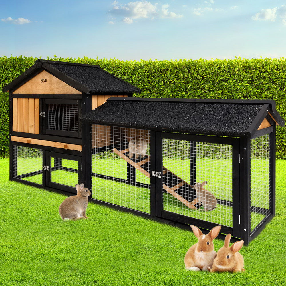 i.Pet Chicken Coop Rabbit Hutch 165cm x 43cm x 86cm Chicken Coop Large Run House Cage Wooden Outdoor i.Pet