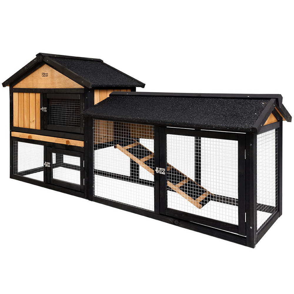 i.Pet Chicken Coop Rabbit Hutch 165cm x 43cm x 86cm Chicken Coop Large Run House Cage Wooden Outdoor i.Pet