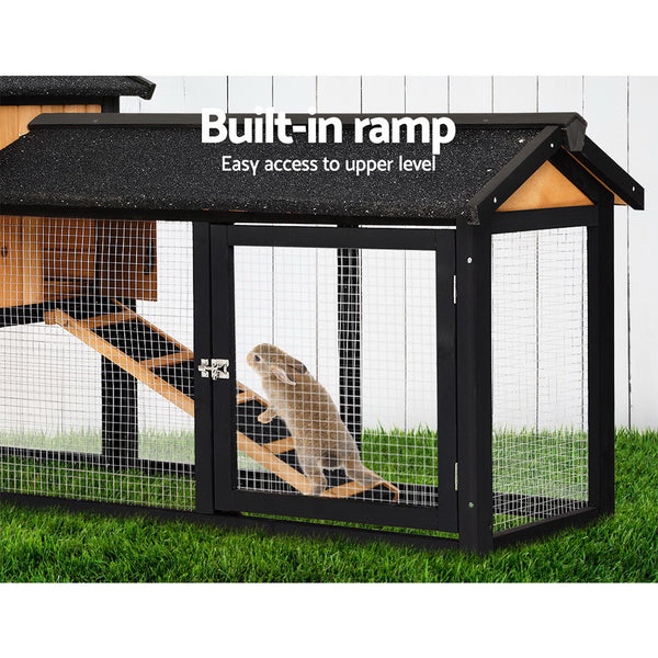 i.Pet Chicken Coop Rabbit Hutch 165cm x 43cm x 86cm Chicken Coop Large Run House Cage Wooden Outdoor i.Pet