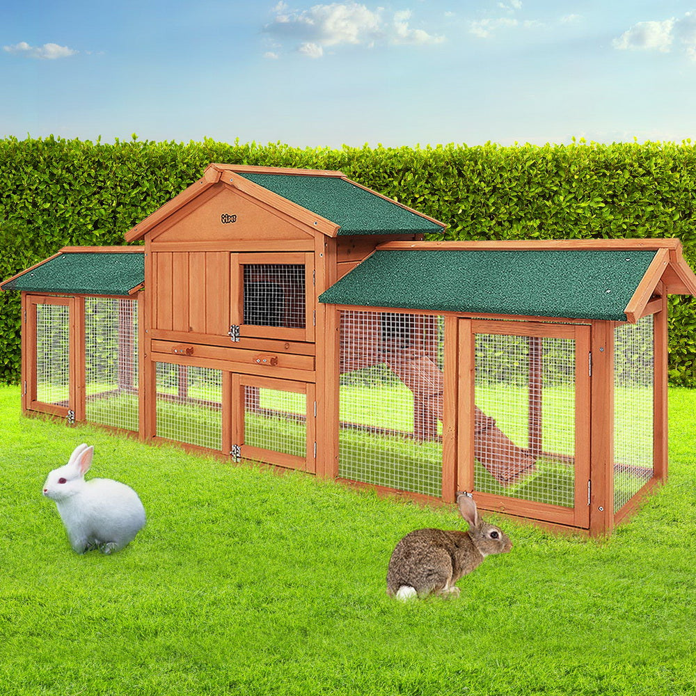i.Pet Chicken Coop Rabbit Hutch 220cm x 44cm x 84cm Large Chicken Coop Run Wooden Outdoor Cage House i.Pet