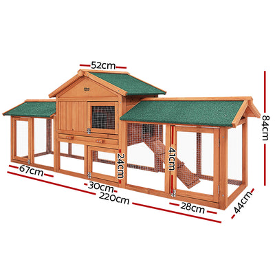 i.Pet Chicken Coop Rabbit Hutch 220cm x 44cm x 84cm Large Chicken Coop Run Wooden Outdoor Cage House