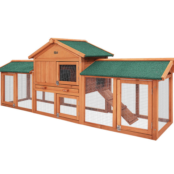 i.Pet Chicken Coop Rabbit Hutch 220cm x 44cm x 84cm Large Chicken Coop Run Wooden Outdoor Cage House i.Pet