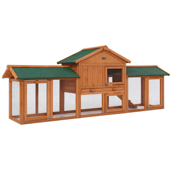 i.Pet Chicken Coop Rabbit Hutch 220cm x 44cm x 84cm Large Chicken Coop Run Wooden Outdoor Cage House i.Pet