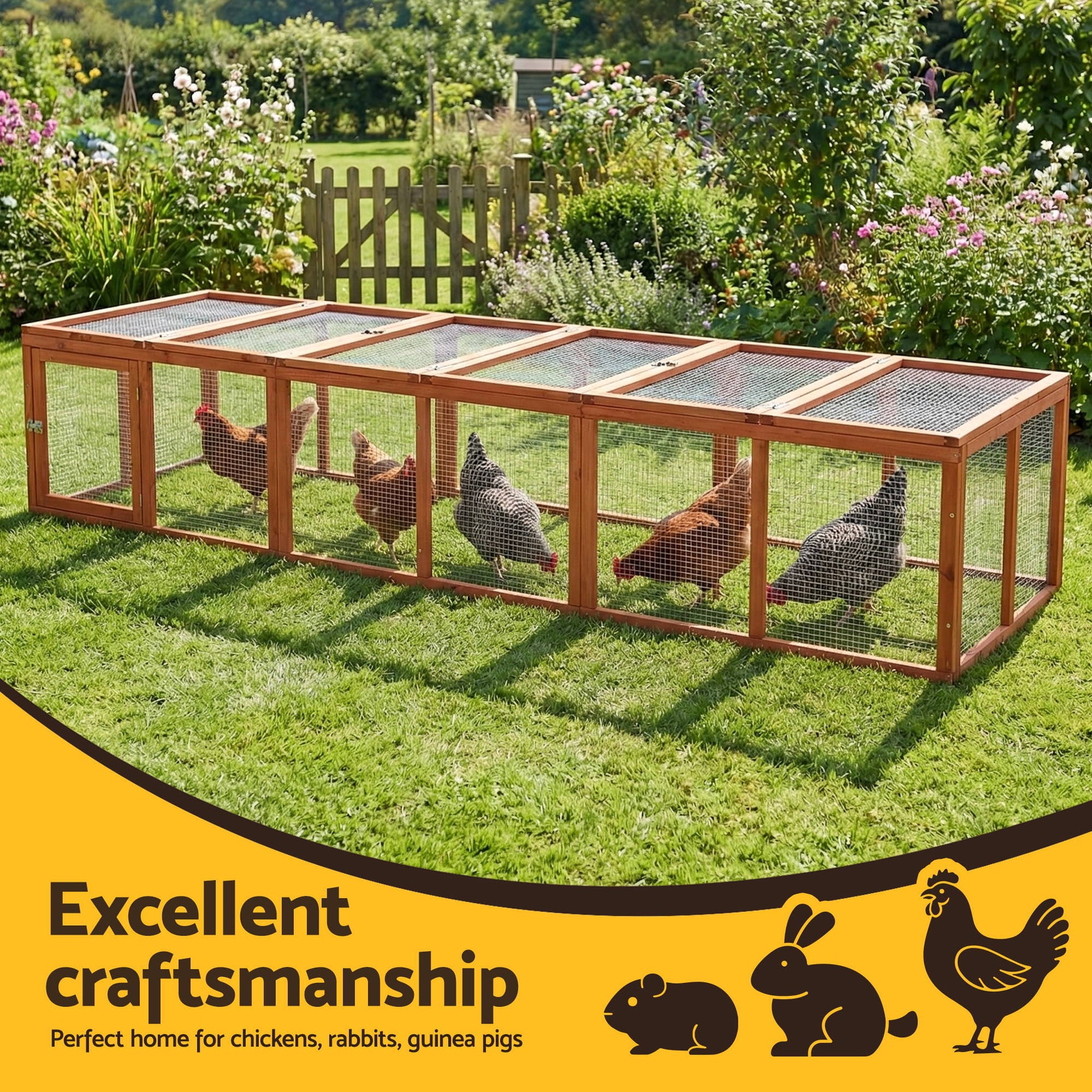 i.Pet Chicken Coop Wooden Pet Run Rabbit Hutch Large Outdoor Cage with Play Area Brown Awezingly