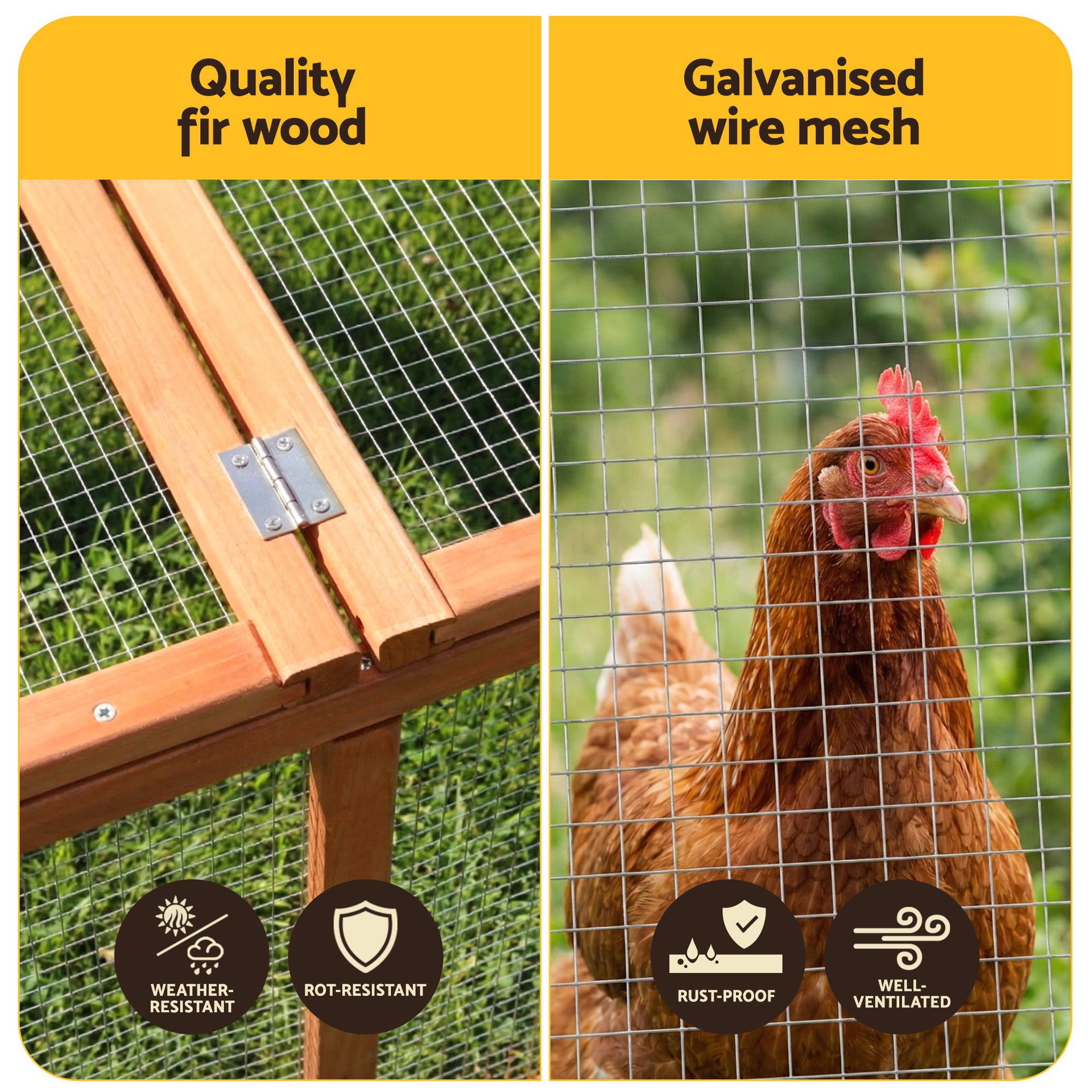 i.Pet Chicken Coop Wooden Pet Run Rabbit Hutch Large Outdoor Cage with Play Area Brown Awezingly