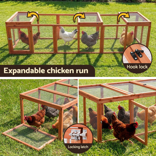 i.Pet Chicken Coop Wooden Pet Run Rabbit Hutch Large Outdoor Cage with Play Area Brown Awezingly