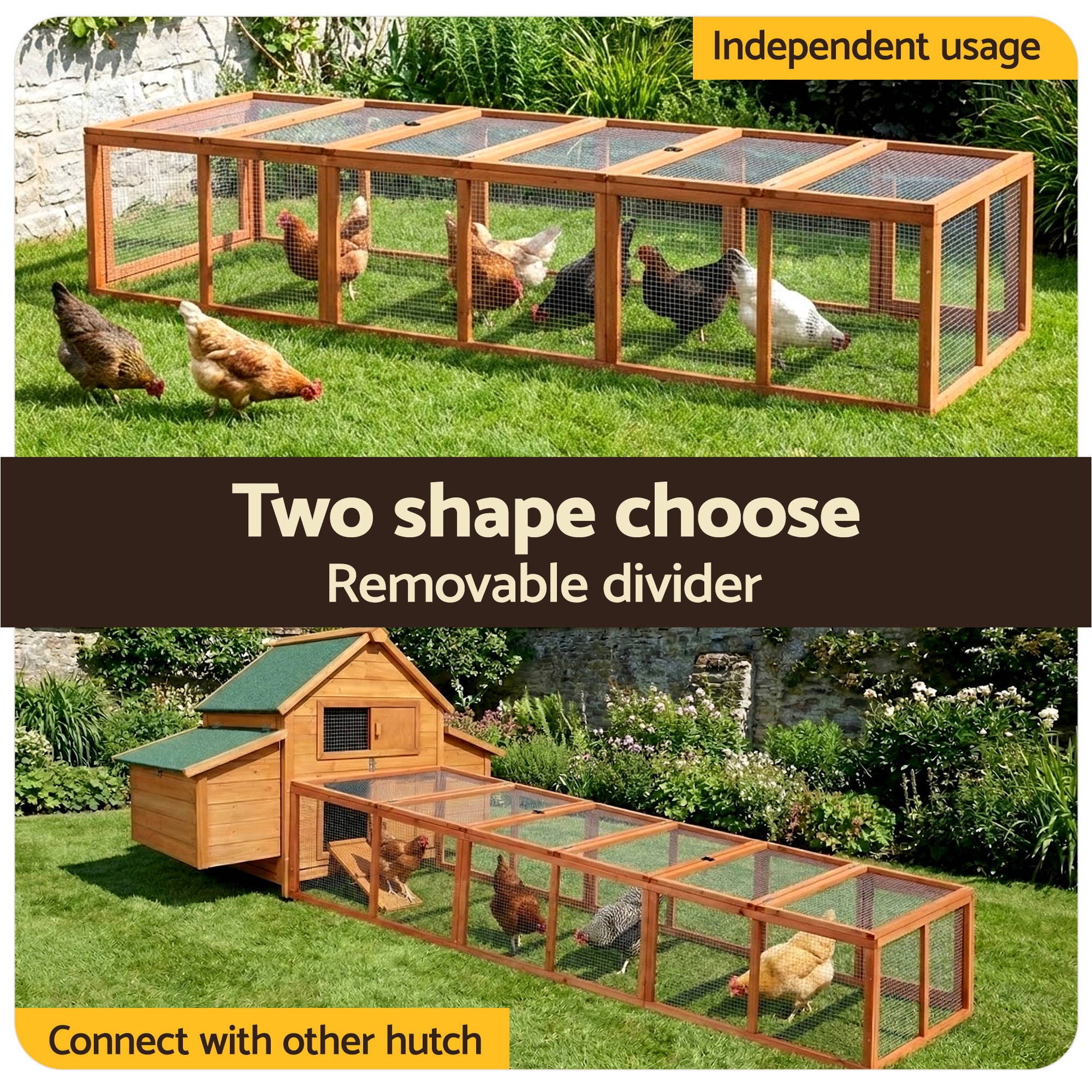 i.Pet Chicken Coop Wooden Pet Run Rabbit Hutch Large Outdoor Cage with Play Area Brown Awezingly