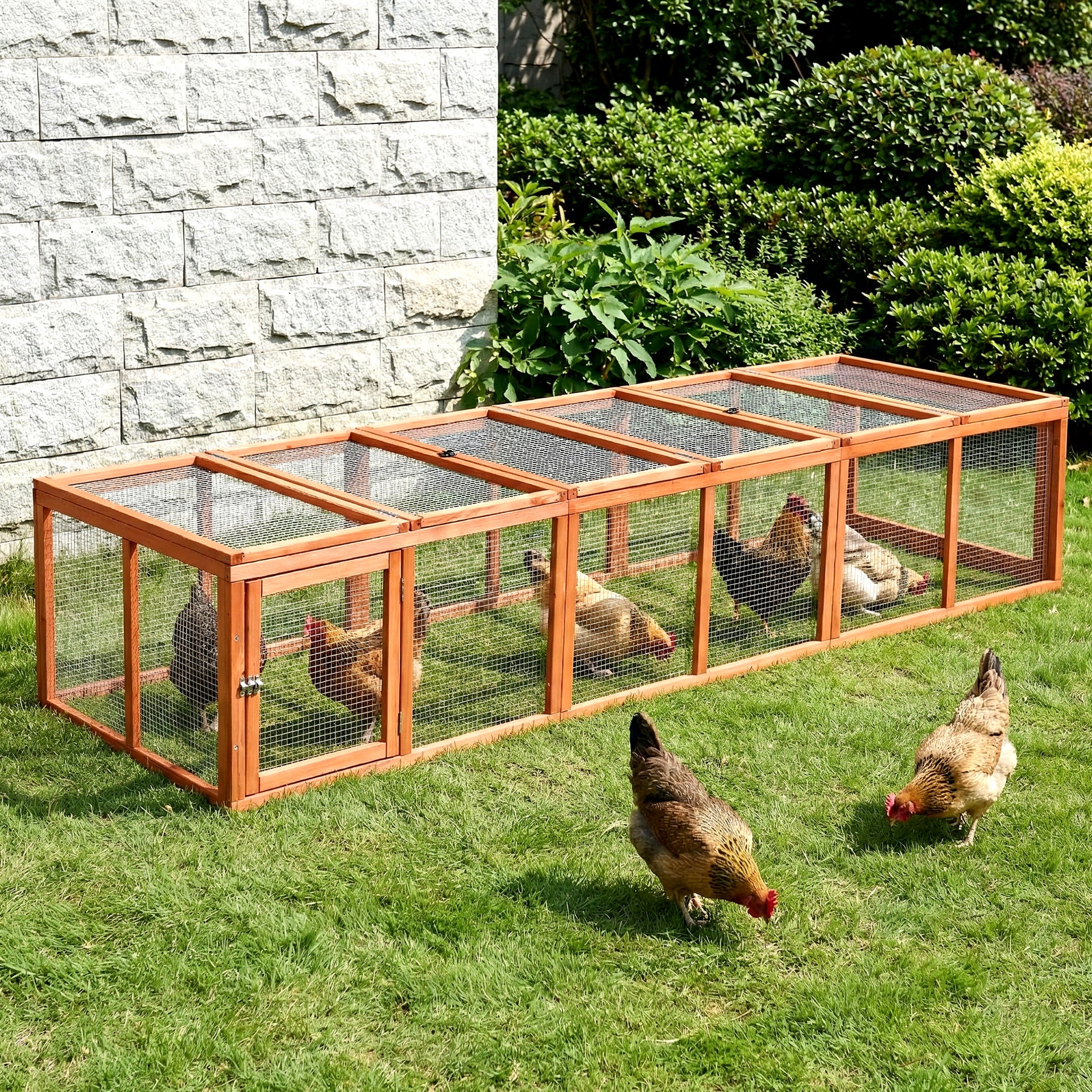 i.Pet Chicken Coop Wooden Pet Run Rabbit Hutch Large Outdoor Cage with Play Area Brown Awezingly
