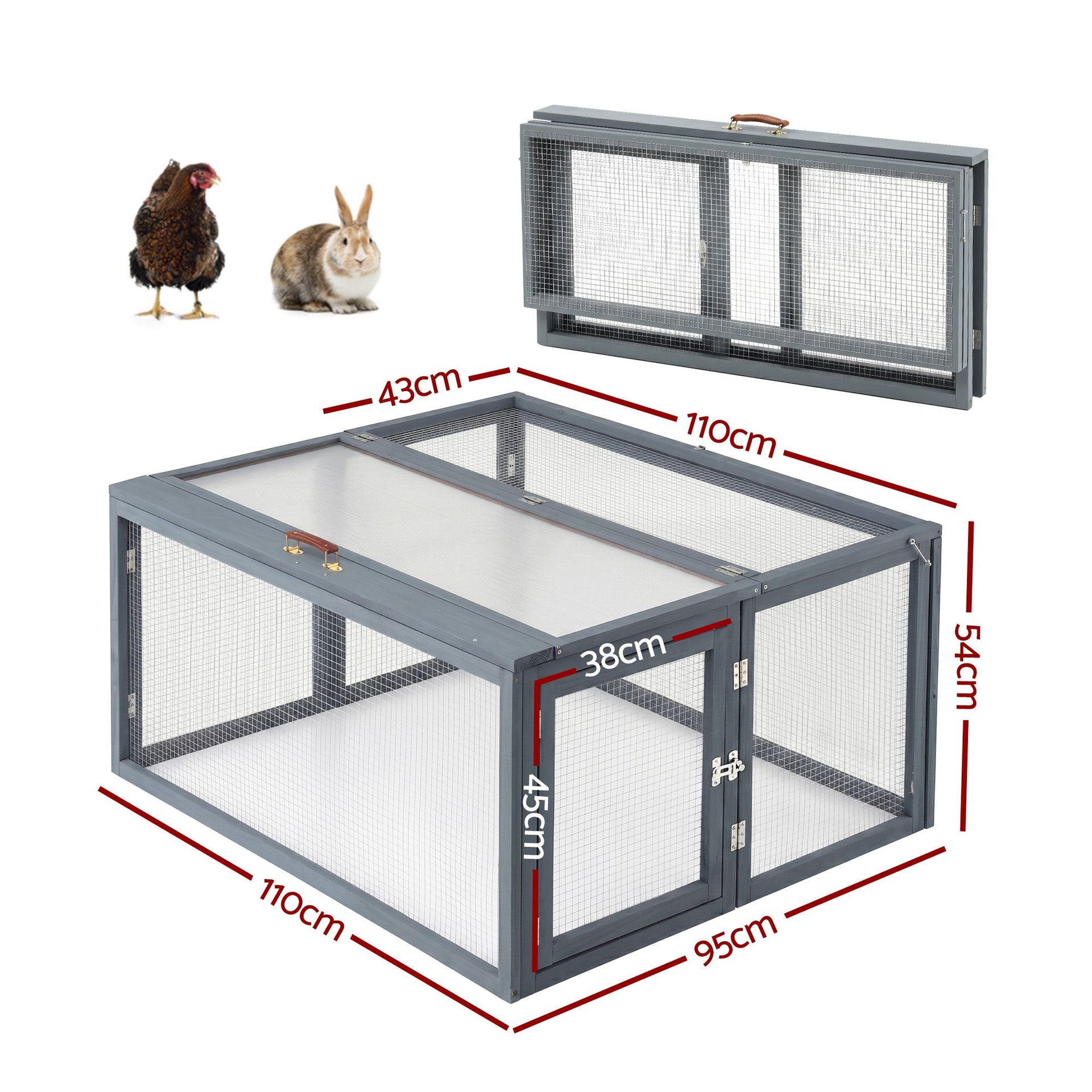 i.Pet Chicken Coop Large Portable Wooden Rabbit Run Cage Hutch Outdoor Folding Hen House 110cm Awezingly