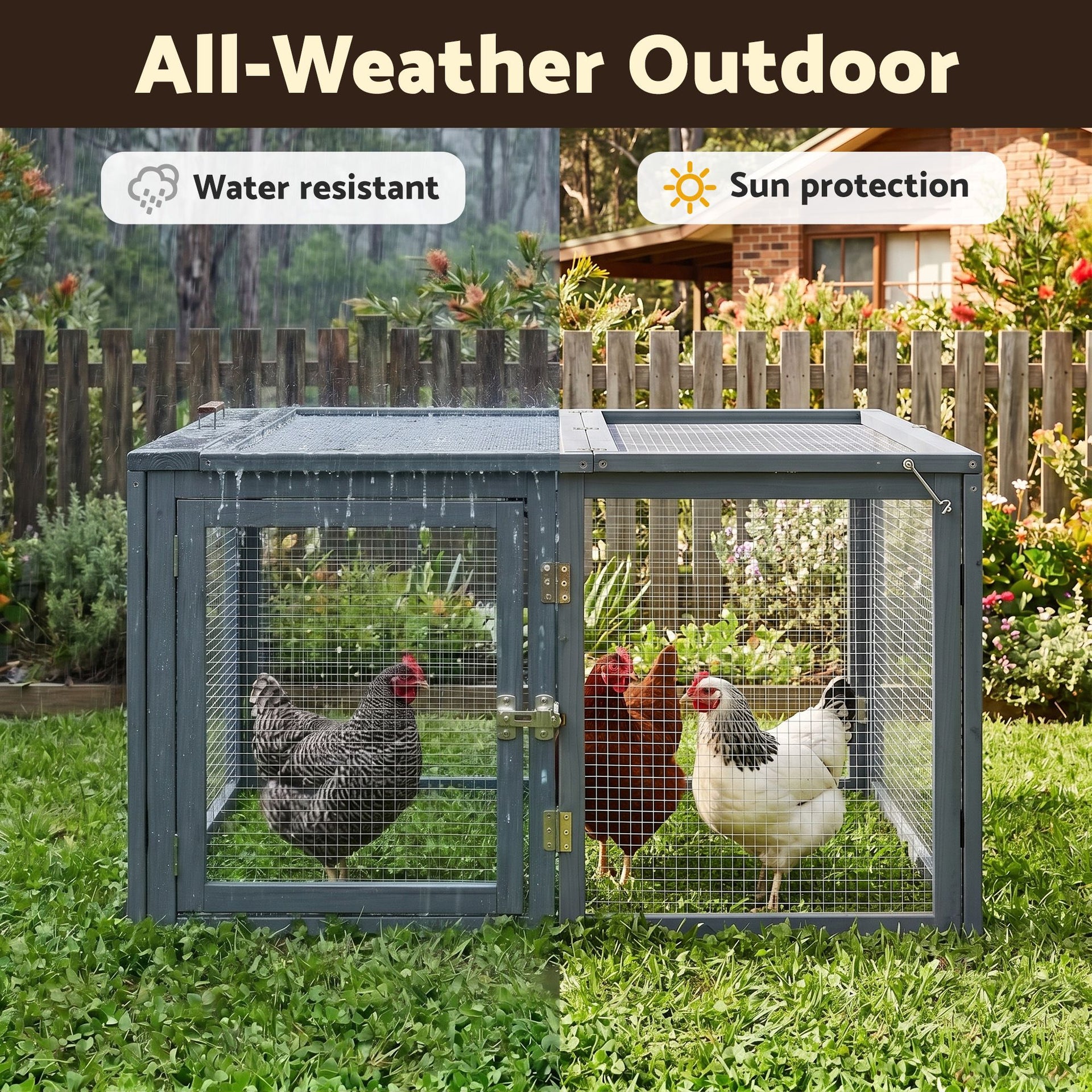 i.Pet Chicken Coop Large Portable Wooden Rabbit Run Cage Hutch Outdoor Folding Hen House 110cm Awezingly
