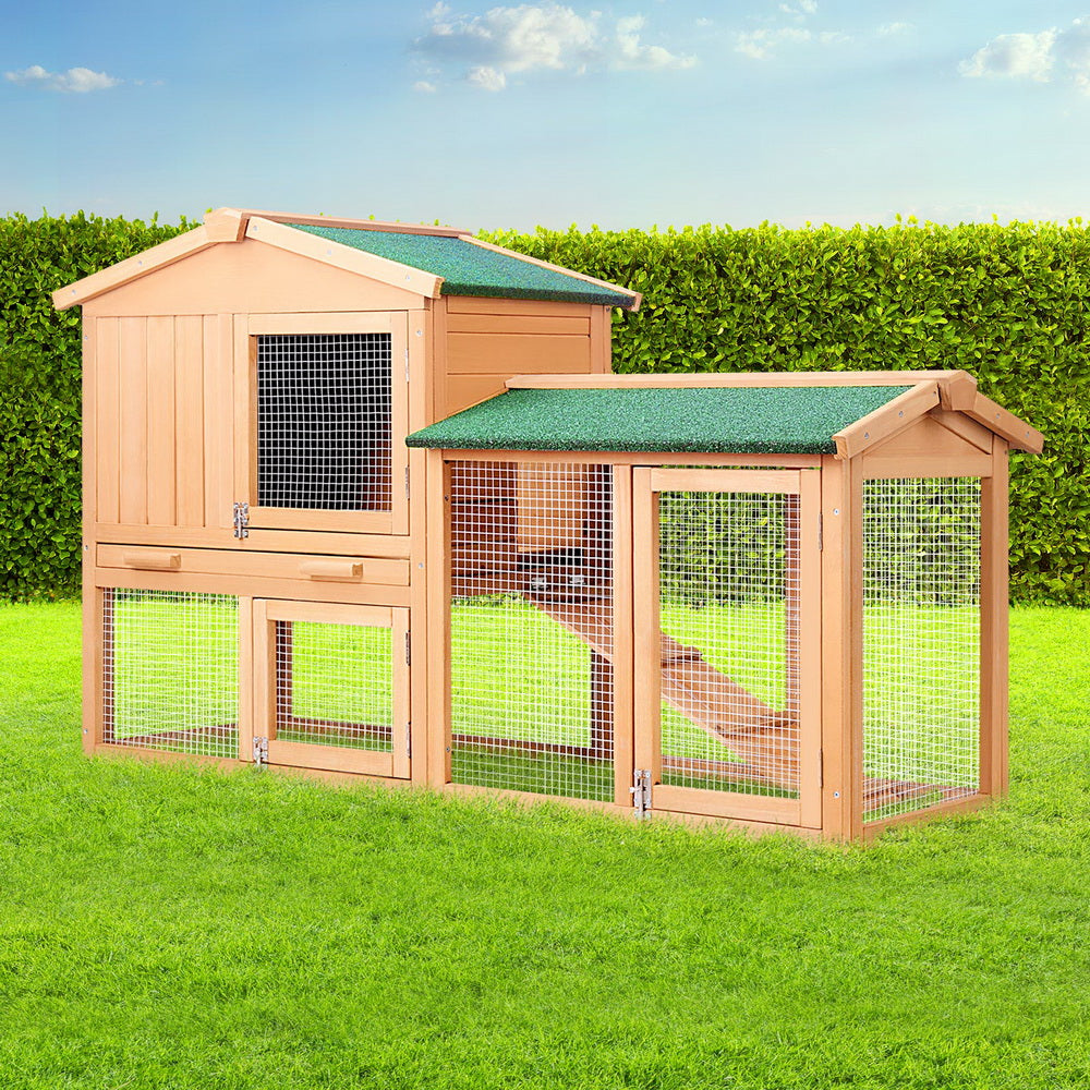 i.Pet Chicken Coop Rabbit Hutch 138cm x 44cm x 85cm Large Chicken Coop House Run Cage Wooden Outdoor i.Pet