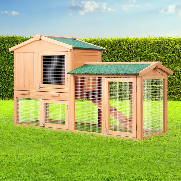 i.Pet Chicken Coop Rabbit Hutch 138cm x 44cm x 85cm Large Chicken Coop House Run Cage Wooden Outdoor i.Pet