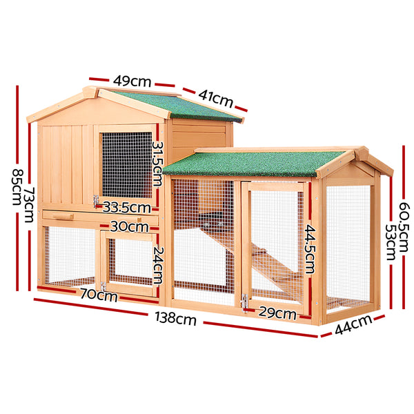 i.Pet Chicken Coop Rabbit Hutch 138cm x 44cm x 85cm Large Chicken Coop House Run Cage Wooden Outdoor i.Pet