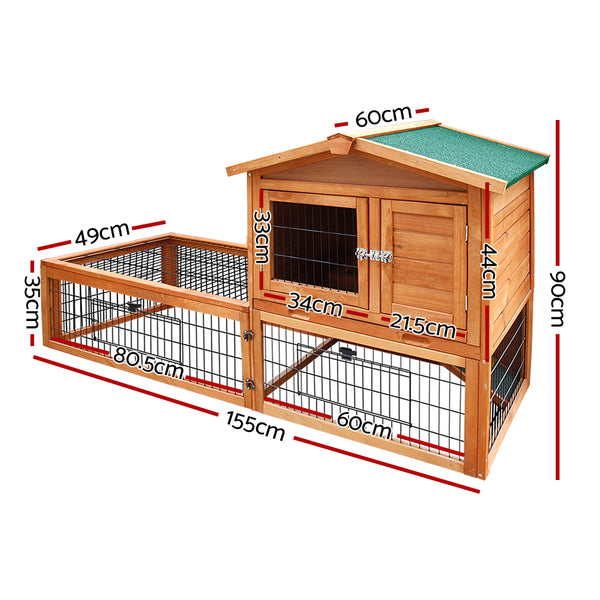 i.Pet Chicken Coop Rabbit Hutch 155cm x 49cm x 90cm Large Chicken Coop Wooden Run Cage House Outdoor i.Pet