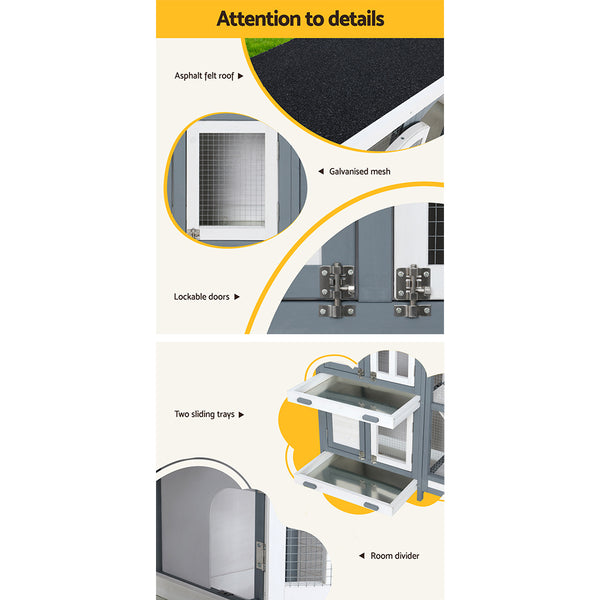 i.Pet Rabbit Hutch Chicken Coop 98cm x 45cm x 92cm Chicken Coop Large Wooden House Run Cage Outdoor i.Pet