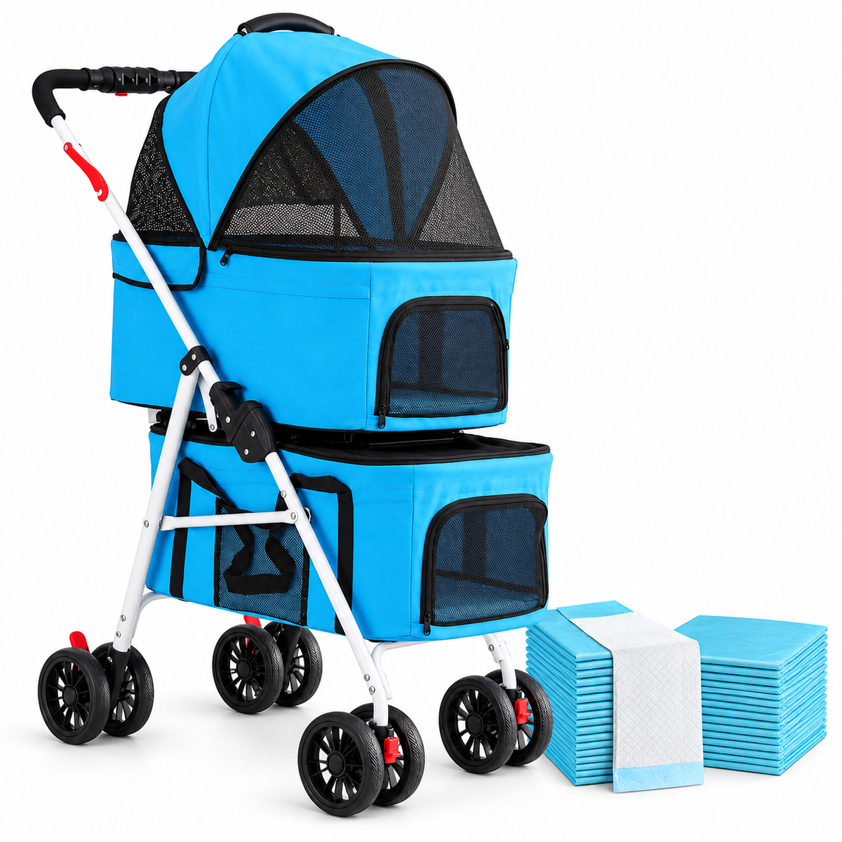i.Pet 2-Tier Pet Stroller 25kg Capacity & 400pcs Training Pads Combo Awezingly