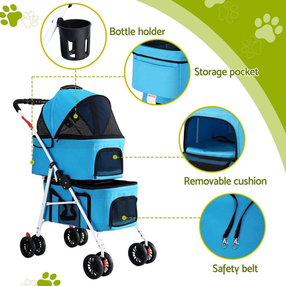 i.Pet 2-Tier Pet Stroller 25kg Capacity & 400pcs Training Pads Combo Awezingly