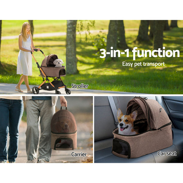i.Pet Pet Stroller Dog Pram Large Cat Carrier Travel Foldable 4 Wheels Pushchair Double i.Pet