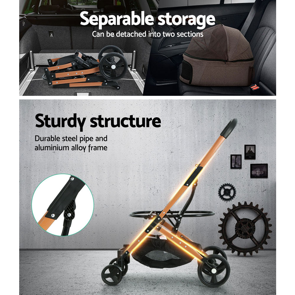 i.Pet Pet Stroller Dog Pram Large Cat Carrier Travel Foldable 4 Wheels Pushchair Double i.Pet