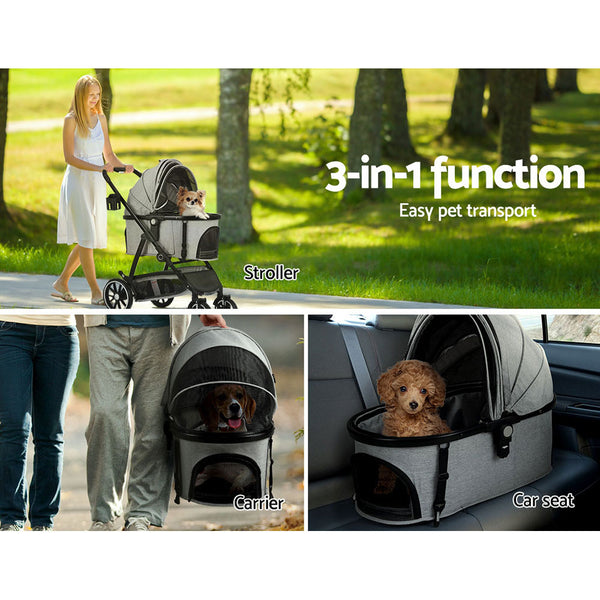 i.Pet Pet Stroller Dog Pram Large Cat Carrier Travel Pushchair 4 Wheels Foldable i.Pet