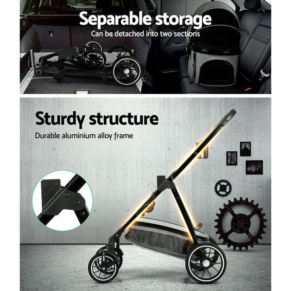 i.Pet Pet Stroller Dog Pram Large Cat Carrier Travel Pushchair 4 Wheels Foldable i.Pet