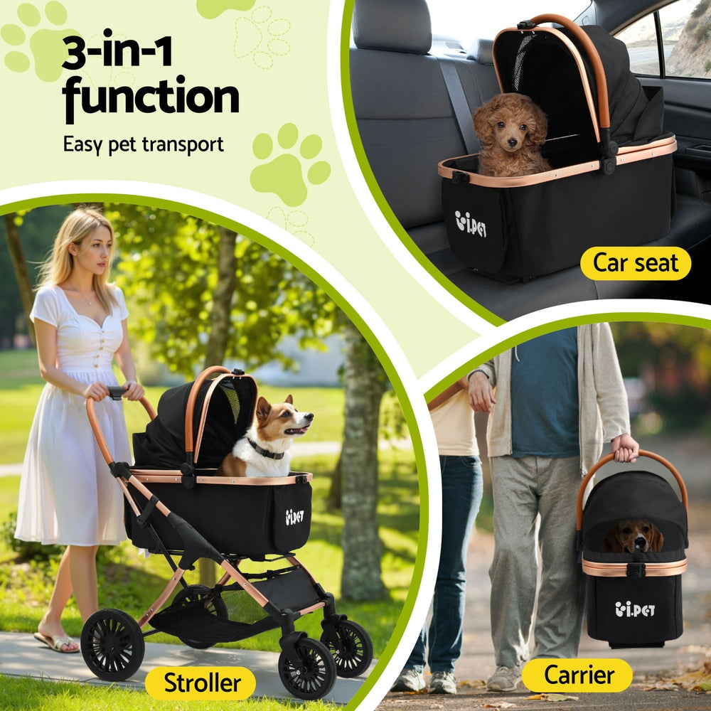 i.Pet Pet Dog Stroller Pram Large Cat Carrier Travel Pushchair Foldable 4 Wheels i.Pet