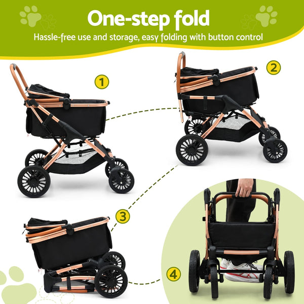 i.Pet Pet Dog Stroller Pram Large Cat Carrier Travel Pushchair Foldable 4 Wheels i.Pet