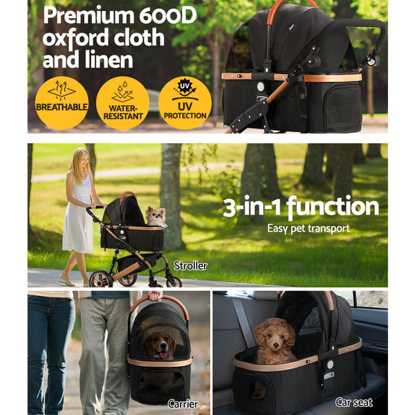 i.Pet Pet Stroller Dog Pram Large Cat Carrier Travel Foldable Pushchair 4 Wheels i.Pet