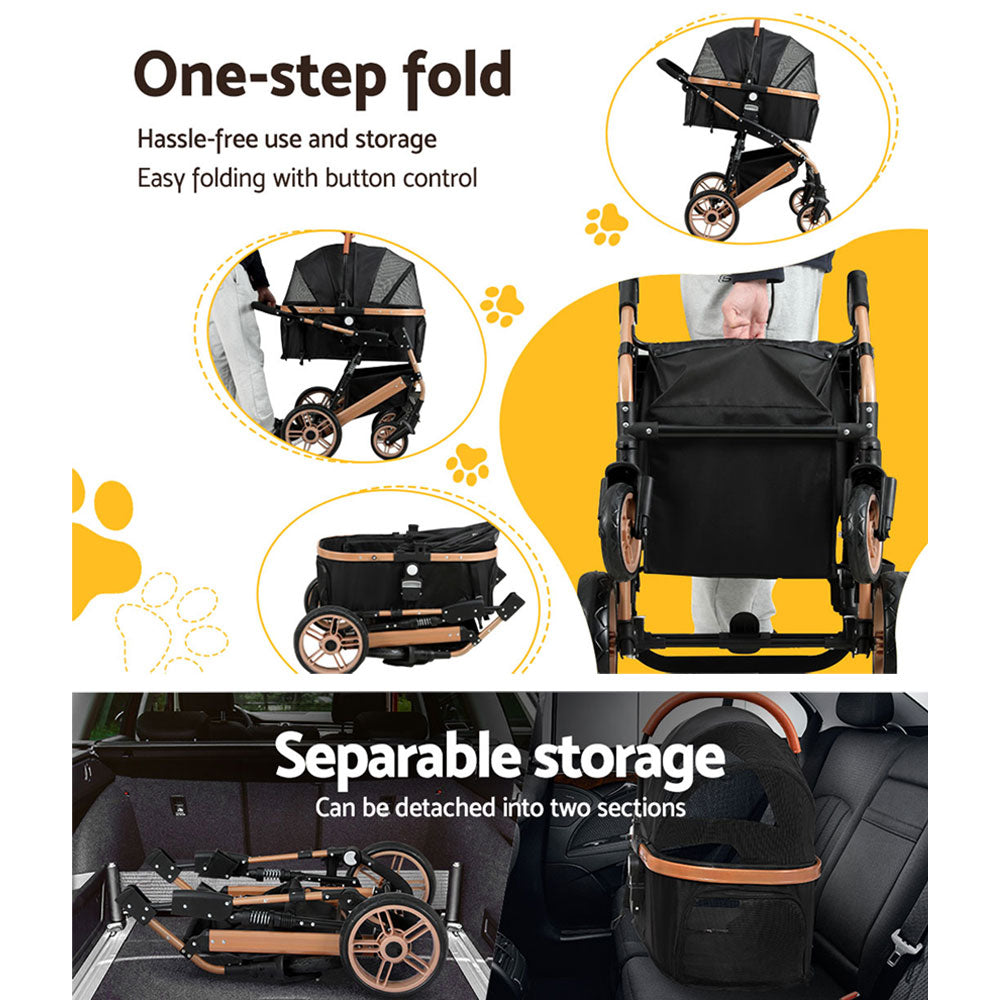 i.Pet Pet Stroller Dog Pram Large Cat Carrier Travel Foldable Pushchair 4 Wheels i.Pet