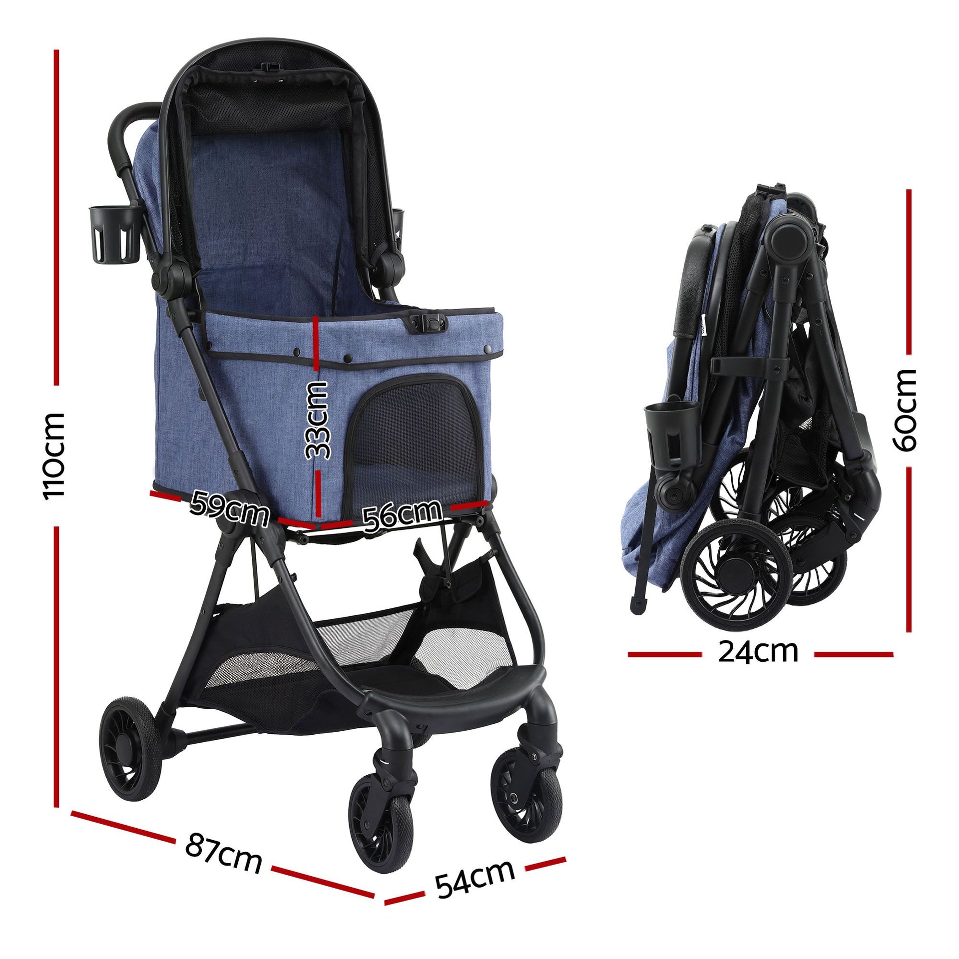 i.Pet Pet Stroller Pram Gravity Folding Dog Cage Large Travel Pushchair 4 Wheels Awezingly