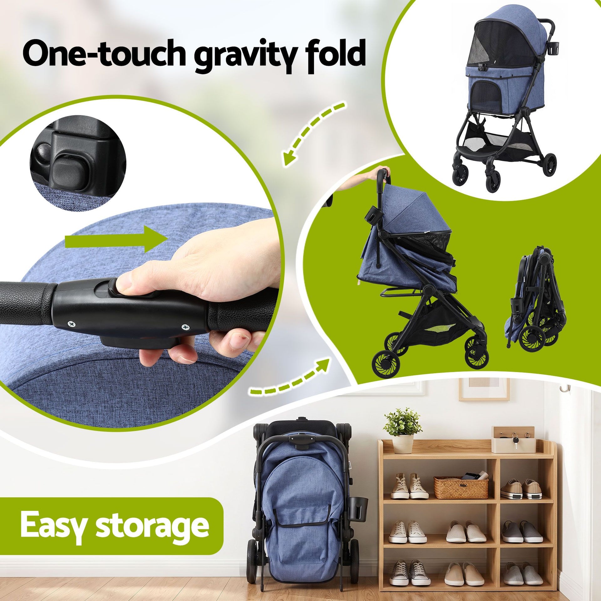 i.Pet Pet Stroller Pram Gravity Folding Dog Cage Large Travel Pushchair 4 Wheels Awezingly