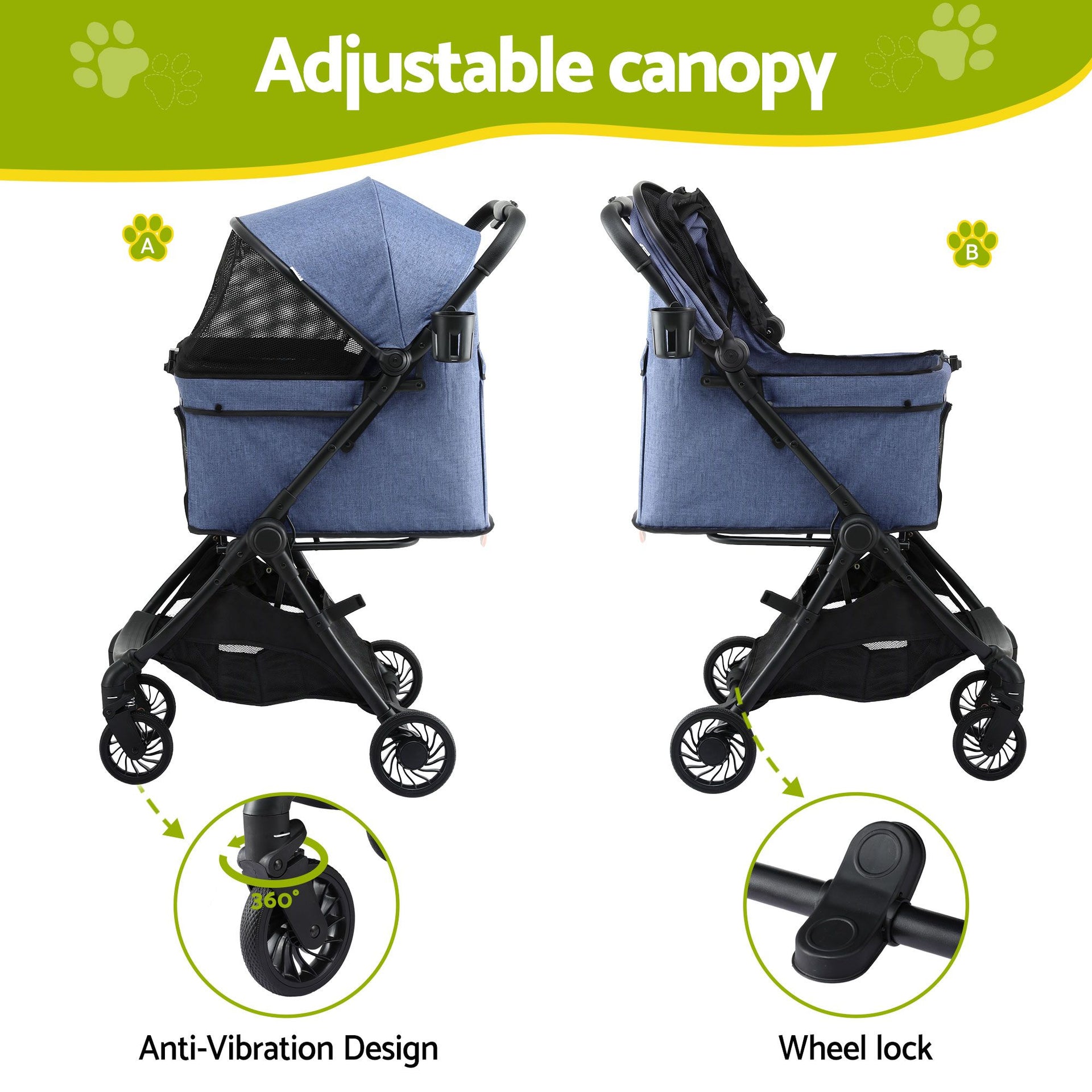 i.Pet Pet Stroller Pram Gravity Folding Dog Cage Large Travel Pushchair 4 Wheels Awezingly