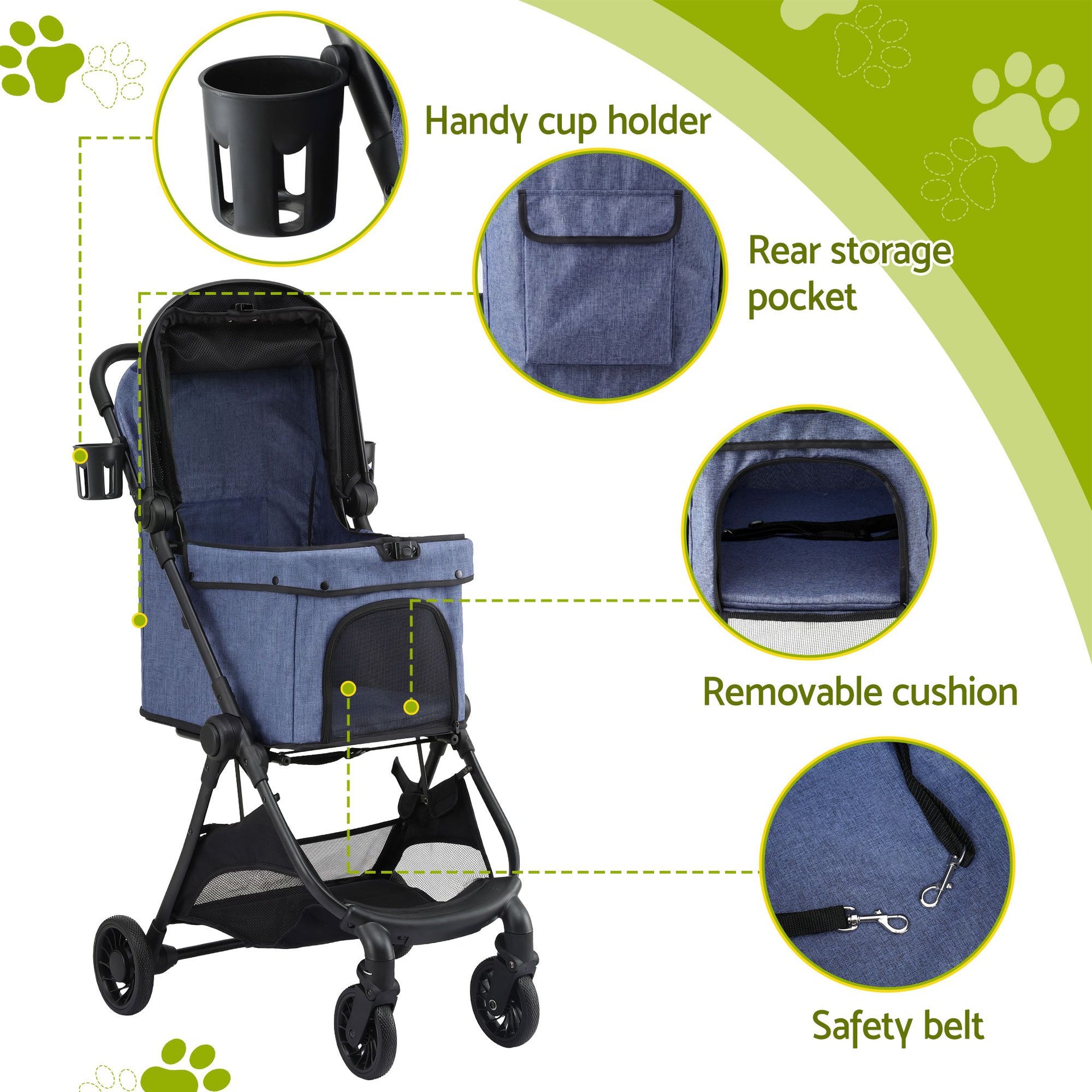 i.Pet Pet Stroller Pram Gravity Folding Dog Cage Large Travel Pushchair 4 Wheels Awezingly