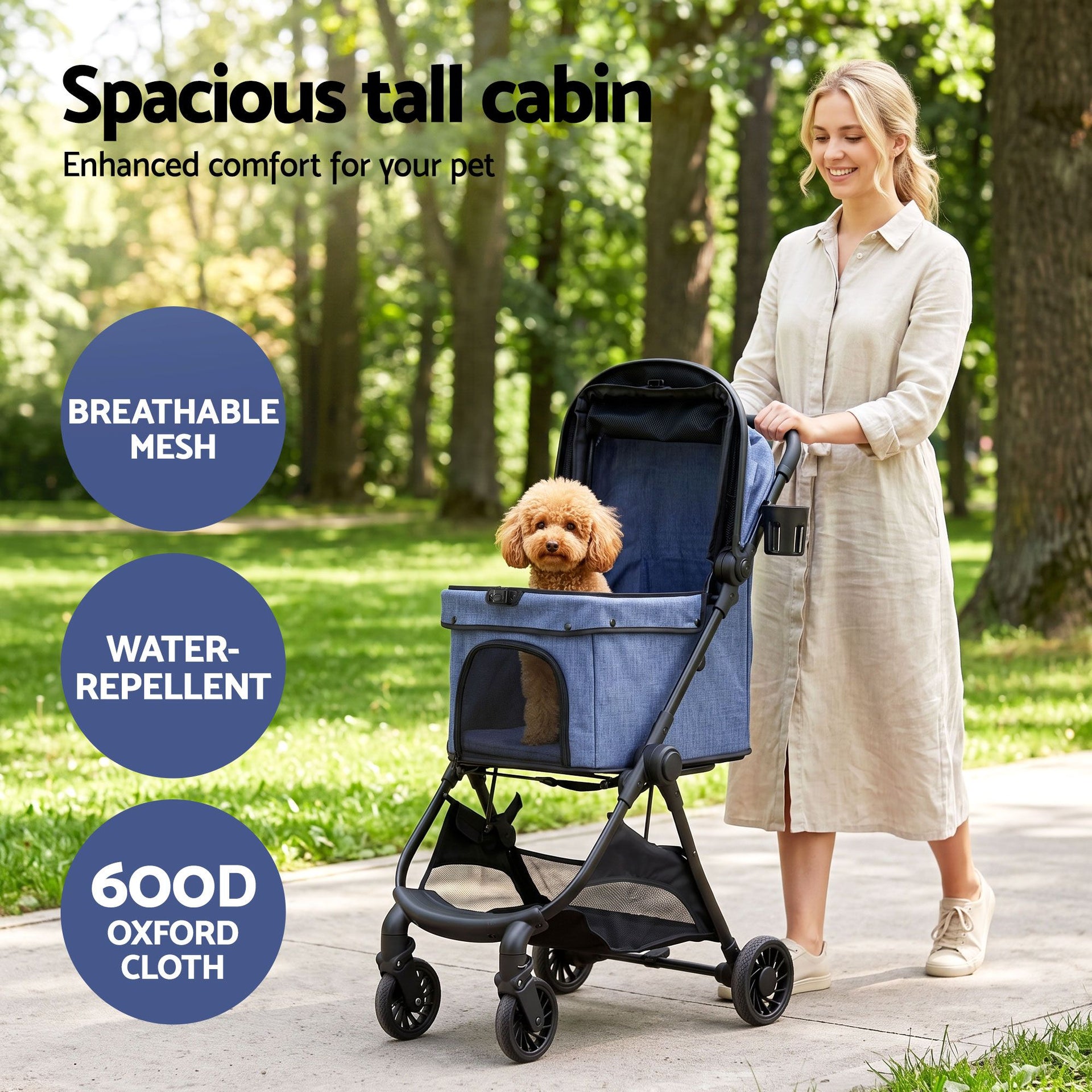 i.Pet Pet Stroller Pram Gravity Folding Dog Cage Large Travel Pushchair 4 Wheels Awezingly