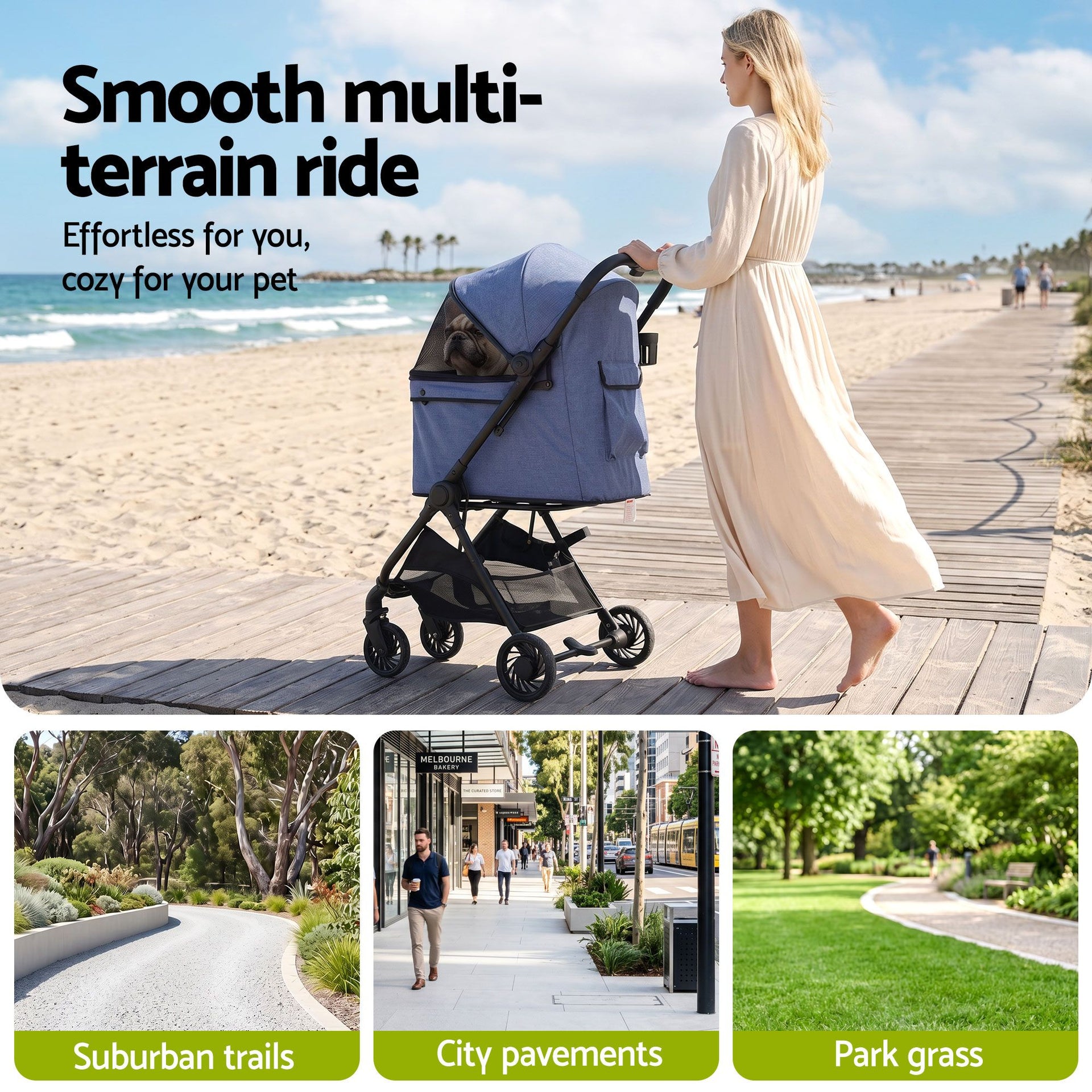 i.Pet Pet Stroller Pram Gravity Folding Dog Cage Large Travel Pushchair 4 Wheels Awezingly