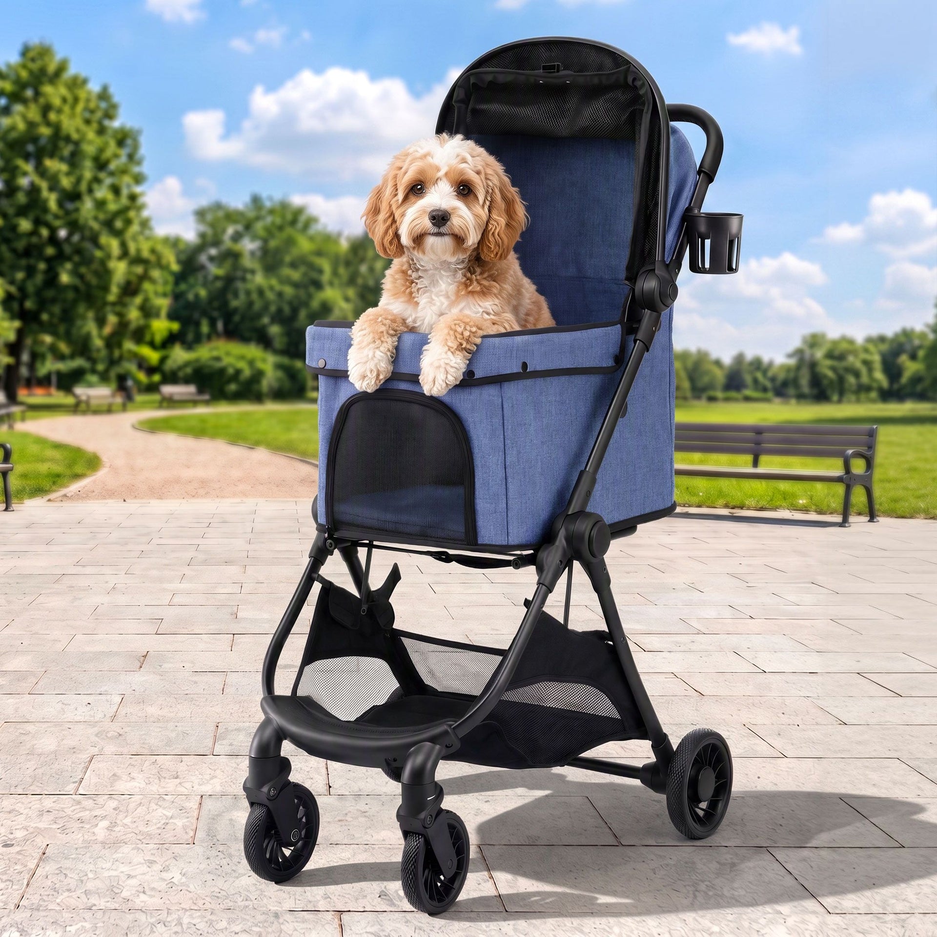 i.Pet Pet Stroller Pram Gravity Folding Dog Cage Large Travel Pushchair 4 Wheels Awezingly