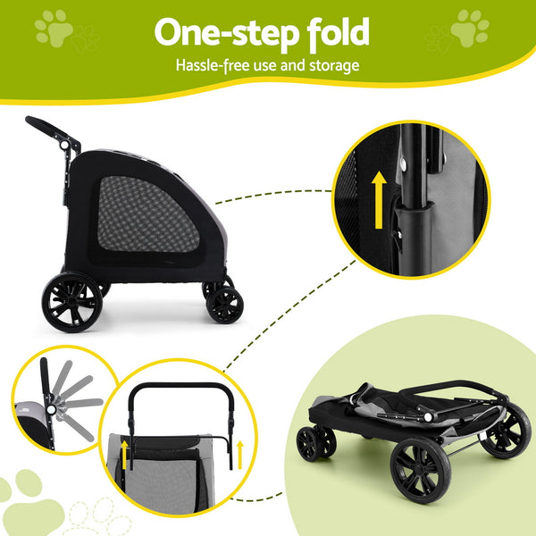 i.Pet Pet Stroller Dog Pram Large Carrier Cat Travel Foldable Strollers 4 Wheels Trolley i.Pet