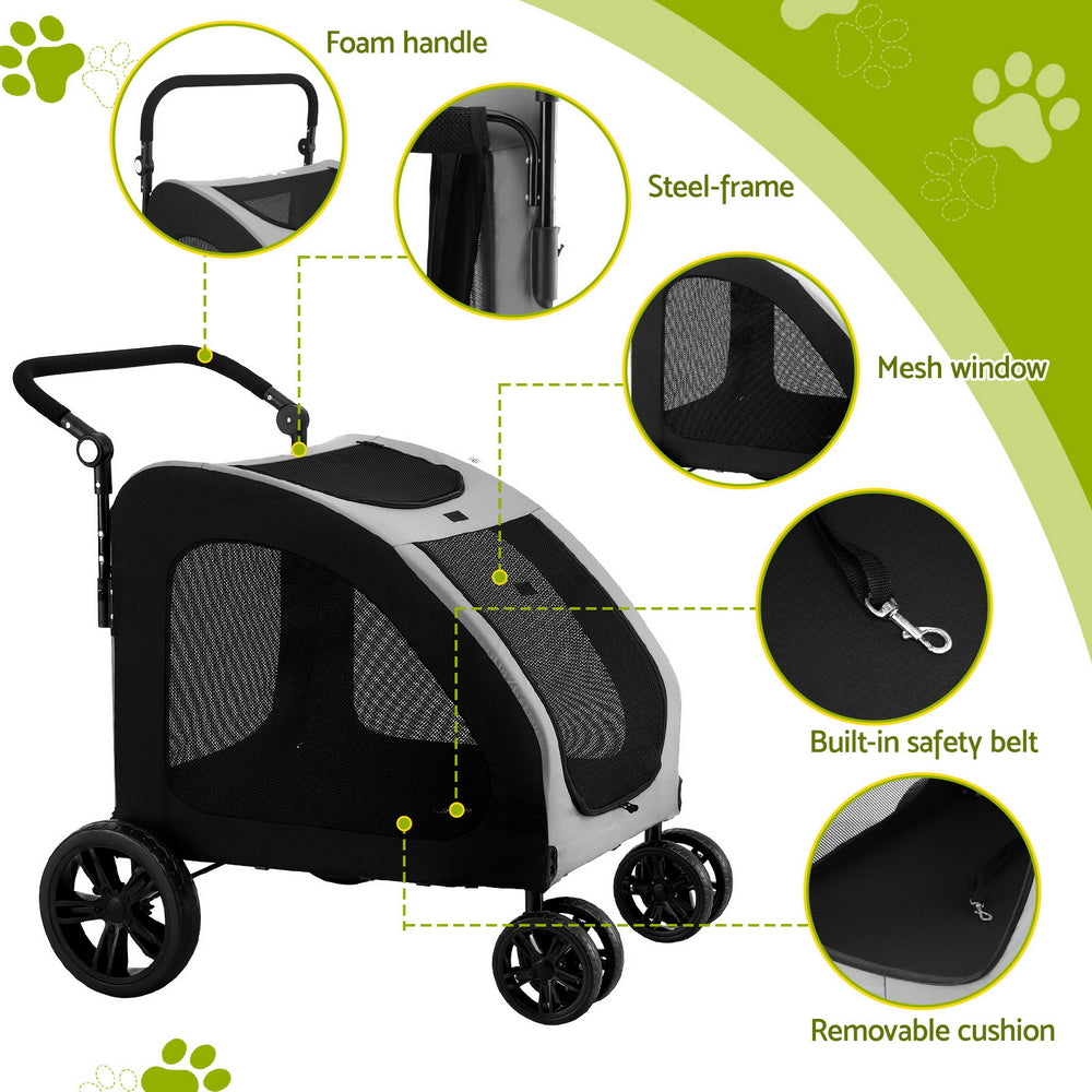 i.Pet Pet Stroller Dog Pram Large Carrier Cat Travel Foldable Strollers 4 Wheels Trolley i.Pet
